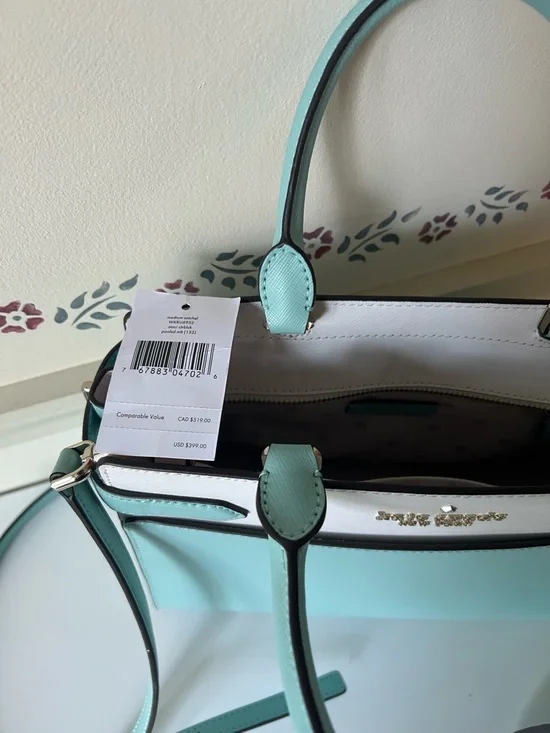 Kate Spade Mint / Blue and White Leather Satchel with Matching Wallet - Picture 5 of 6